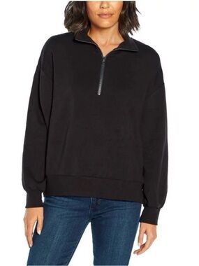 Three Dots Black Half-Zip Pullover Sweatshirt